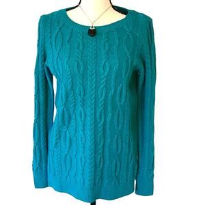LOFT Sweater Women's XS Turquoise Cable Knit Wool Blend Preppy Career NEW